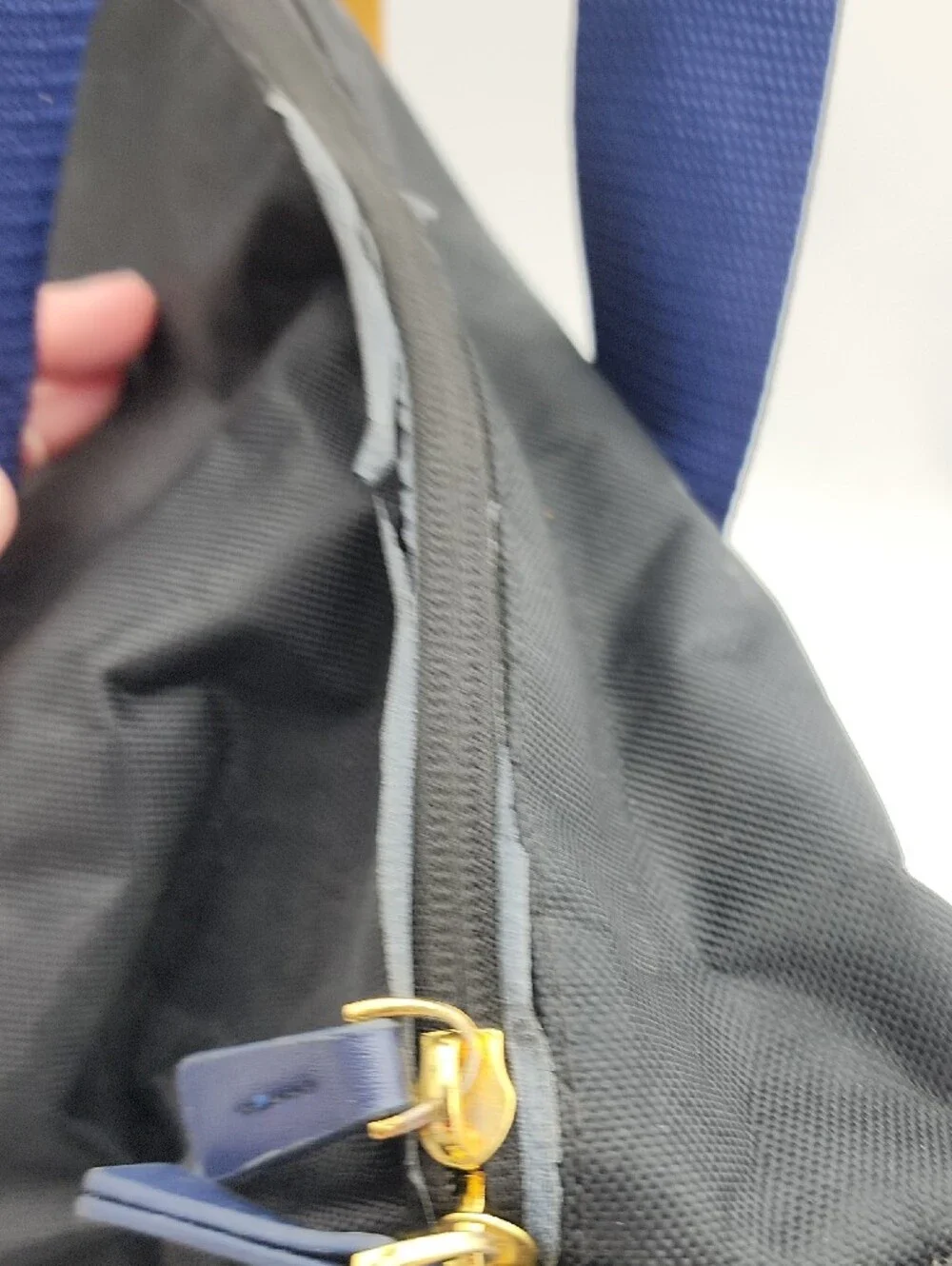 Versace Black and Blue Duffel Bag with Gold Logo Plate